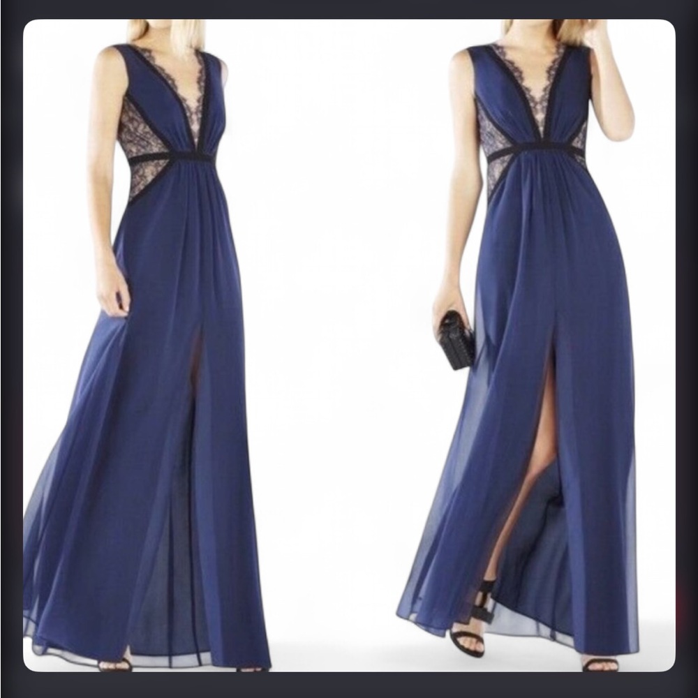 BCBG MAXAZRIA Klarissa Gown, Silk, Navy Blue Size 0 Prom Evening Gown Bridesmaid